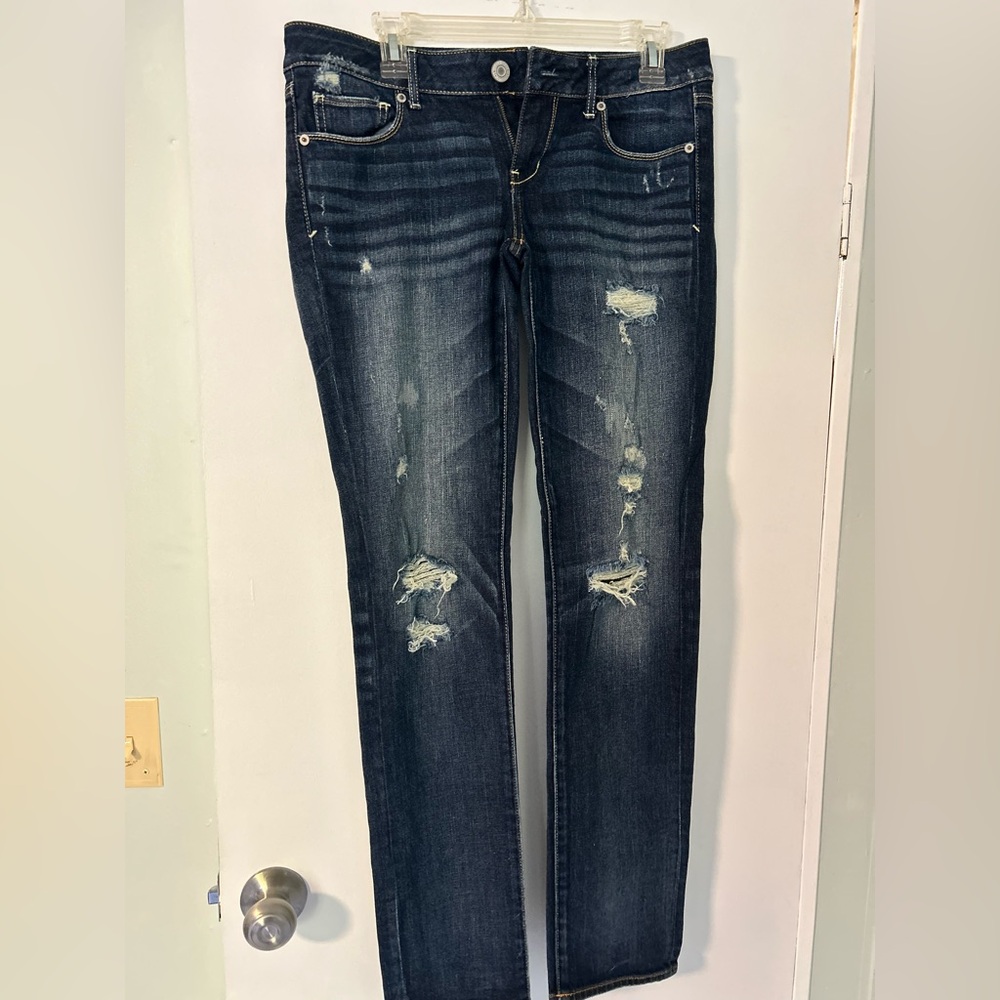 American Eagle Women's Distressed Skinny Jeans - Blue